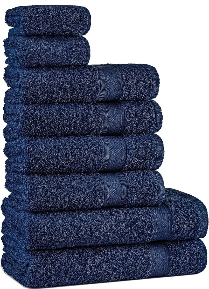 Handdoekenset Blauw Marineblauw | 100% katoenen handdoekenset 8-delig | 2 x badhanddoeken (70 x 140), 4 x handdoeken (50 x 90), 2 x gastendoekjes (30 x 50) | Zacht en absorberend | Kleur: donkerblauw
