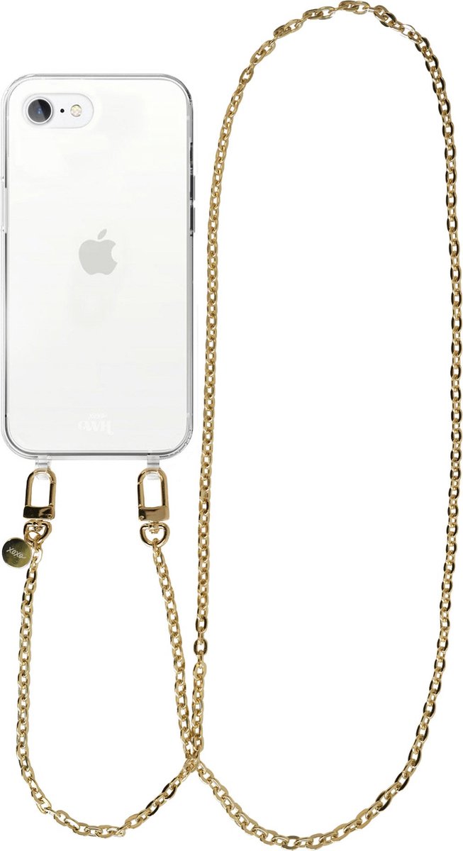 xoxo Wildhearts siliconen hoesje - Geschikt voor iPhone 7 Plus / 8 Plus - Dreamy - Hoesje met koord - Gouden ketting - lang telefoonkoord - Transparant hoesje (lange variant)