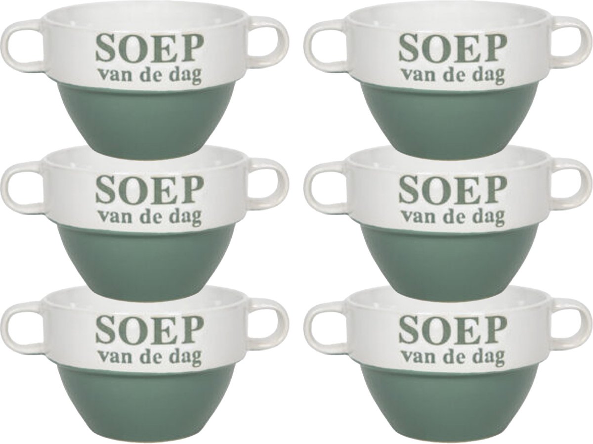 Soepkommen - 6x - Soep van de dag - keramiek - D12 x H8 cm - groen - Stapelbaar