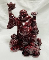 De lachende boeddha met RUYI / Feng Shui Kikker / Yuanbao rijkdom geluk en langleven 16cm bruin rood