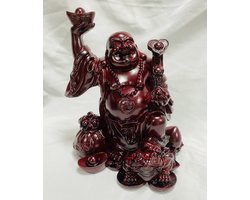 De lachende boeddha met RUYI / Feng Shui Kikker / Yuanbao rijkdom geluk en langleven 16cm bruin rood