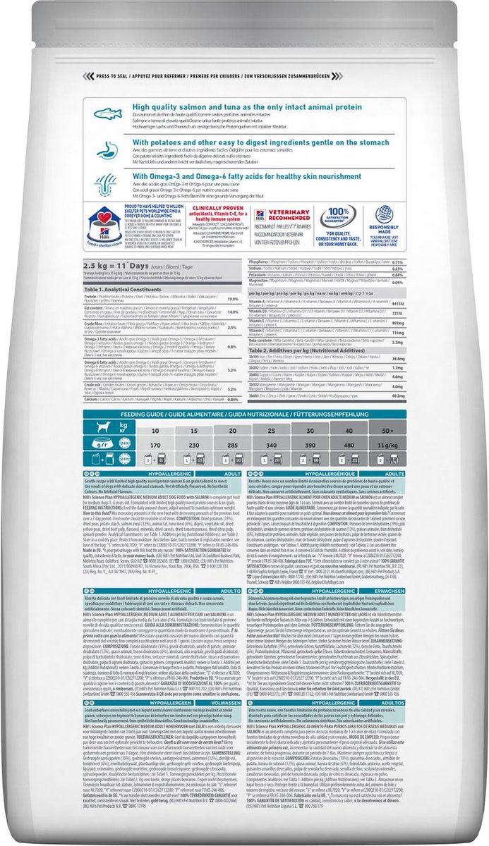 4x Hill's Science Plan Adult Hypoallergenic Medium met zalm 2,5 kg thumbnail 2