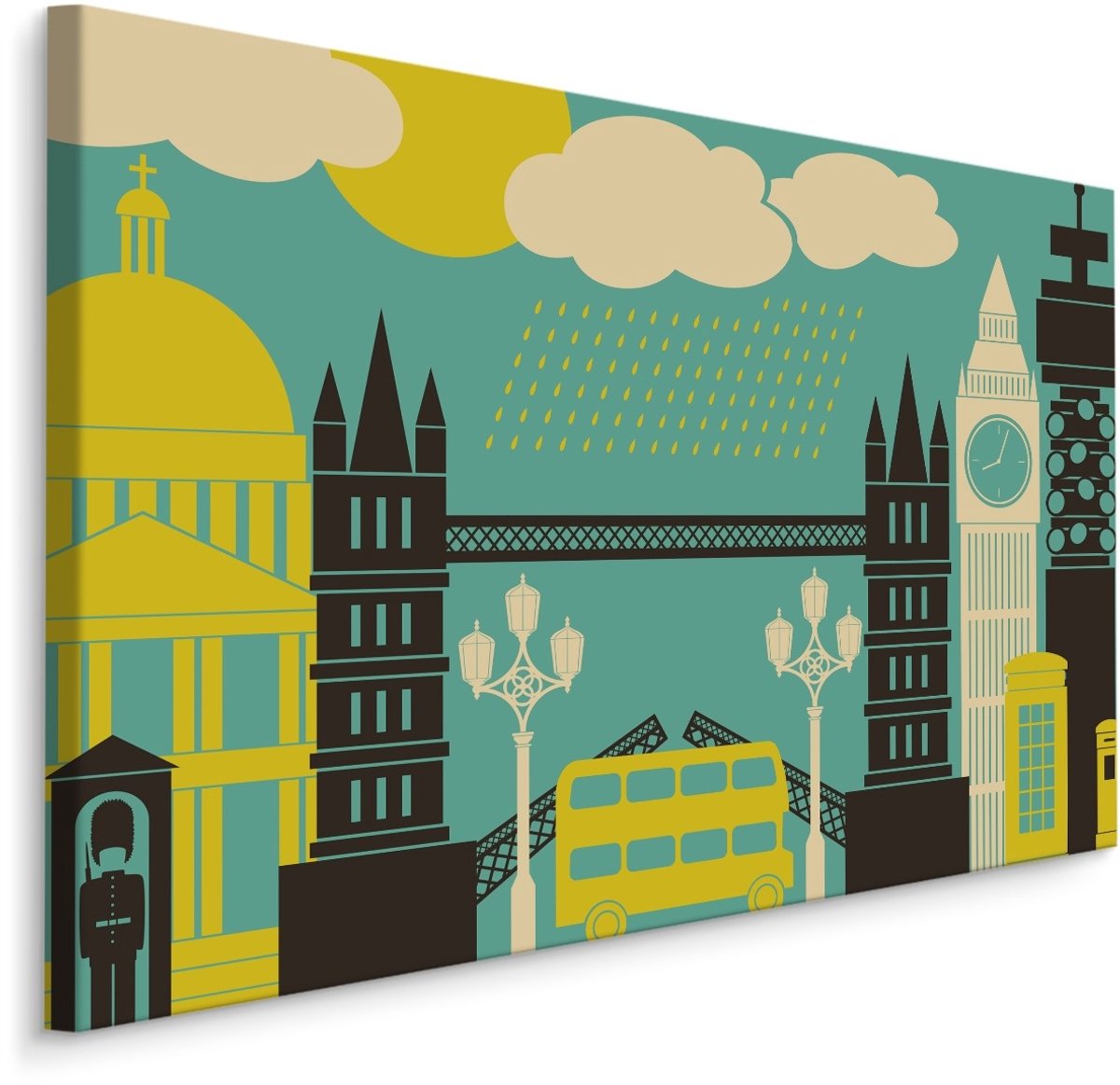 karo-art Schilderij - Symbolen van Londen, groen, geel, zwart, Premium Print Multikleur
