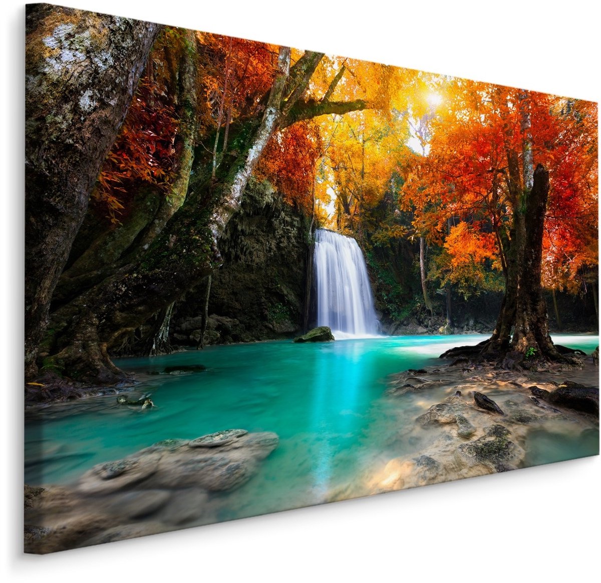 karo-art Schilderij - Waterval en herfst bos, multi-gekleurd, 4 maten, wanddecoratie Multikleur