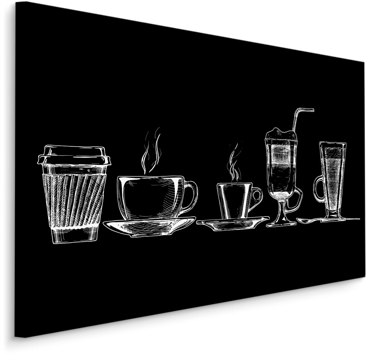 karo-art Schilderij - Tekening van Koffiekopjes, Zwart/wit, Premium Print Multikleur