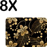 BWK Luxe Placemat - Gouden Chinese Bloemen op Zwarte Achtergrond - Set van 8 Placemats - 40x30 cm - 2 mm dik Vinyl - Anti Slip - Afneembaar