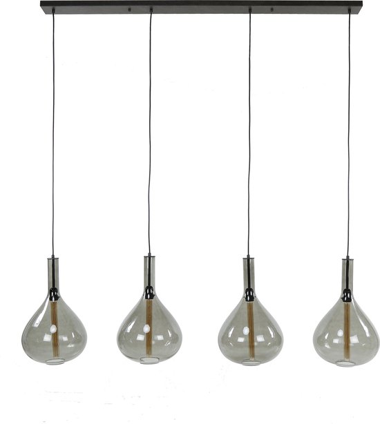 Industriële hanglamp drop smoke glass | 4 lichts | ø 164 cm | Artic zwart | in hoogte verstelbaar tot 150 cm | eetkamer / woonkamer | glazen druppels design