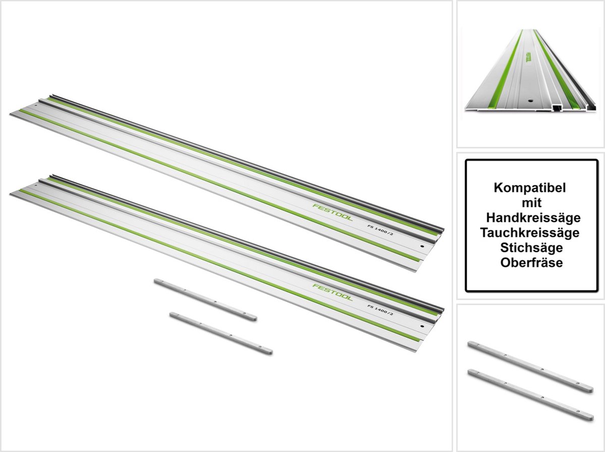 Festool FS 1080/2 set 2x geleiderail 1080 mm ( 2x 491504 ) + 2x verbindingsstuk FSV ( 2x 482107 )