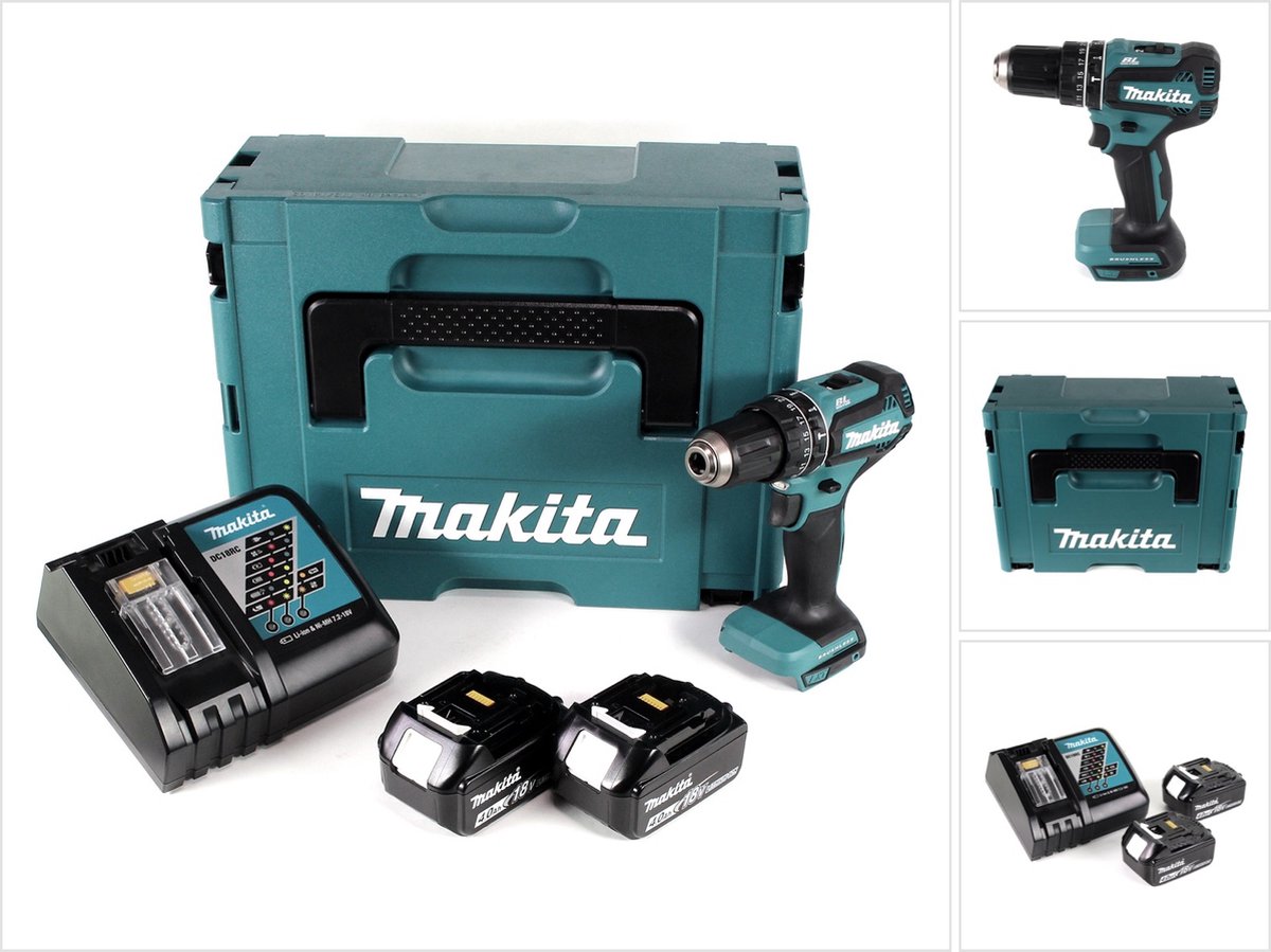 Makita DHP 485 RMJ 18 V Li-Ion accu klopboormachine in Makpac + 2 x 4.0 Ah accu + lader