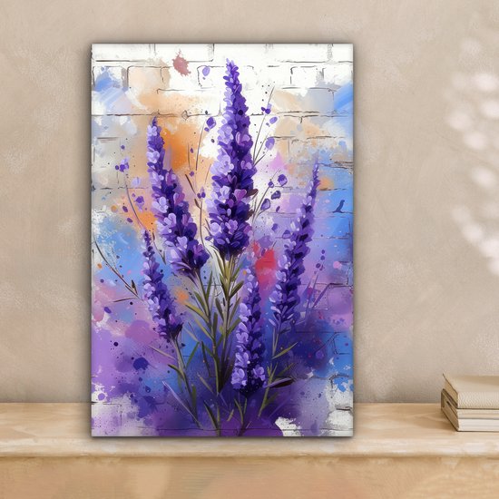 Tableau sur toile 20x30 cm - Lavande - Graffiti - Fleurs - Violet - Bloem - Décoration murale chambre - Décoration murale salon - Décoration intérieure - Peintures