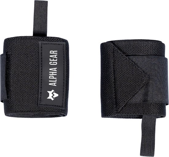 Alpha Gear - Wrist Wraps - Pols Versteviging - Zwart - 2 Stuks - Fitness Accessoires - Krachttraining - Powerlifting - Bodybuilding - Bankdrukken - Crossfit - Polsbrace