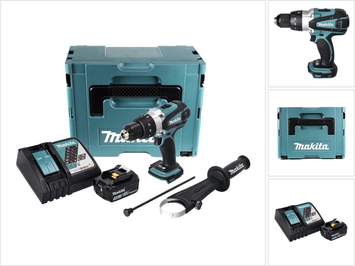Makita DHP 458 RF1J accu-klopboormachine 18 V 91 Nm + 1x accu 3,0 Ah + oplader + Makpac