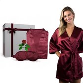 Moondrops - Giftset vrouw - Satijn - 3-delig - Kimono - Slaapmasker - Moederdag Pakket - Cadeau voor vrouw - Inclusief geschenkdoos - Rood