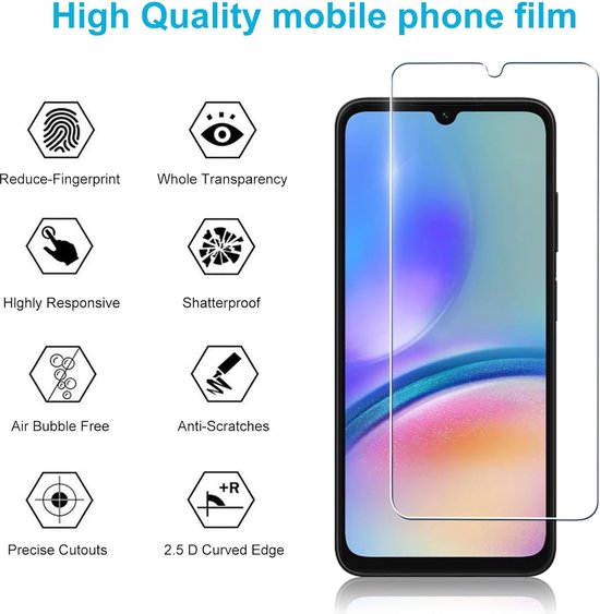 Screenprotector Glas - Tempered Glass Screen Protector Geschikt voor: Samsung Galaxy A05 / Galaxy A05S - 2x