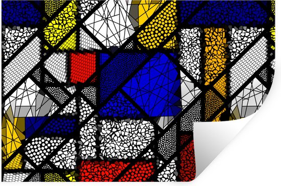 Muurstickers - Sticker Folie - Mondriaan - Glas in lood - Oude Meesters - Kunstwerk - Abstract - Schilderij - 30x20 cm - Plakfolie - Muurstickers Kinderkamer - Zelfklevend Behang - Zelfklevend behangpapier - Stickerfolie