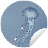 WallCircle - Stickers muraux - Cercle de papier peint - Enfants - Méduses - Animaux aquatiques marins - Vintage - 30x30 cm - Cercle mural - Autocollant - Autocollant de papier peint rond