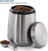 Koffieblik roestvrij staal 500 g I luchtdicht I incl. magnetische doseerlepel in het deksel I anti-fingerprint I koffiehouder met aromasluiting I opslag van 1,8 l / 500 g koffie poeder/bonen, cacao