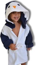 BoefieBoef Pinguïn Eco-vriendelijke Baby & Dreumes Dieren Badjas S - 100% Katoen / Badstof Kinder Ochtendjas met Capuchon - Perfect Kraamcadeau voor 0-2 Jaar - Wit Blauw