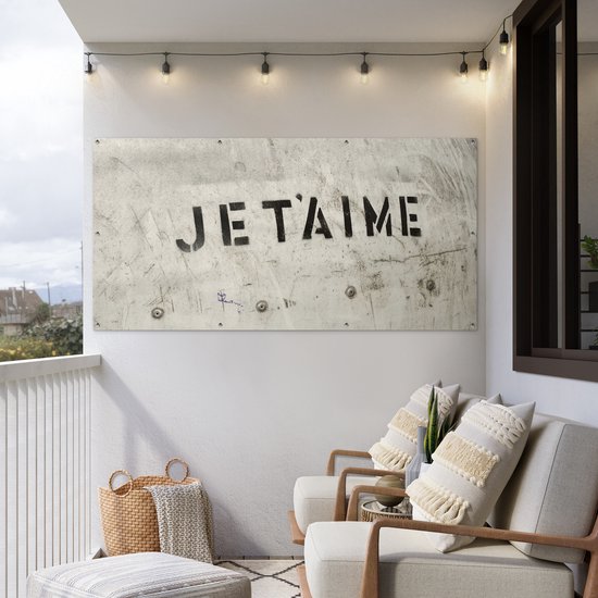 Schuttingposter Quotes - Je t'aime - Ik hou van jou - Frans - Liefde - 200x100 cm - Tuindoek