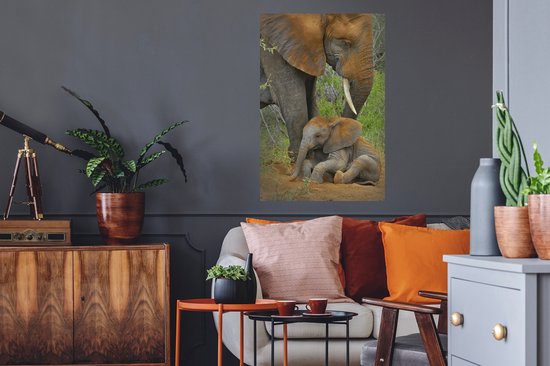 Muurstickers - Sticker Folie - Olifant - Dieren - Zand - Natuur - 60x90 cm - Plakfolie - Muurstickers Kinderkamer - Zelfklevend Behang - Zelfklevend behangpapier - Stickerfolie