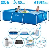 Intex Rechthoekig Opzetzwembad - 300 x 200 x 75 cm - Blauw - Inclusief Pomp - Solar Mat - Onderhoudspakket - Grondzeil - Afdekzeil - Schoonmaaktset