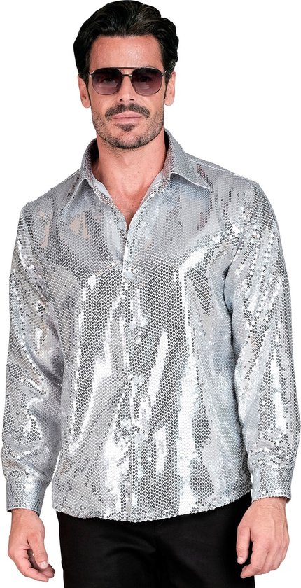 Chemise À Paillettes Homme Argent | XXL