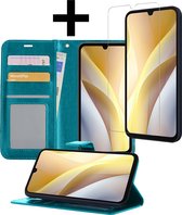 Hoesje Geschikt voor Samsung A15 Hoesje Book Case Hoes Wallet Cover Met Screenprotector - Hoes Geschikt voor Samsung Galaxy A15 Hoesje Bookcase Hoes - Turquoise.
