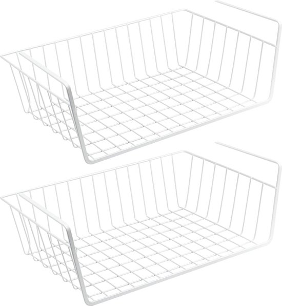 Set van 2 metalen kastmanden - ca. 41 x 25 x 14 cm (l x b x h) - creëer extra ruimte - wit