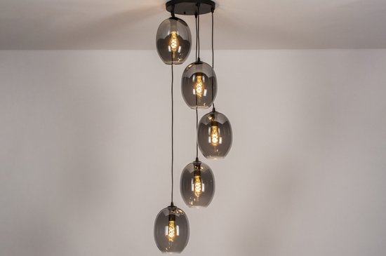 Lumidora Hanglamp 73955 - DRUP - 5 Lichts - E27 - Zwart - Grijs - Metaal - ⌀ 66 cm
