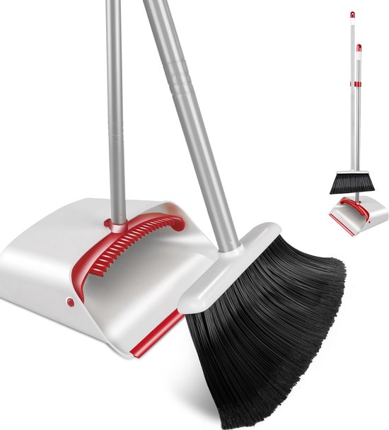 Bezem en veegschep set met lange steel, 138 cm, 180 graden draaibaar