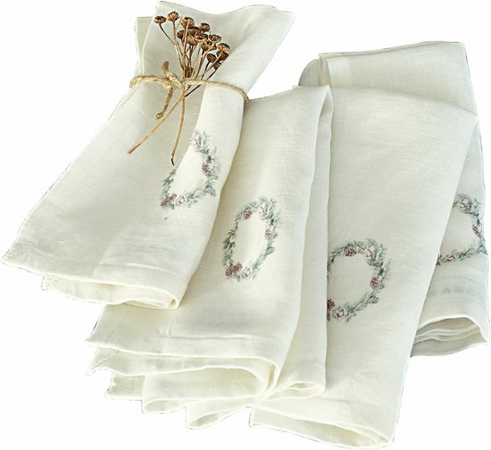 Lot De 4 Serviettes De Table Coton Lavé, Bhojan Blanc/rouge La Redoute