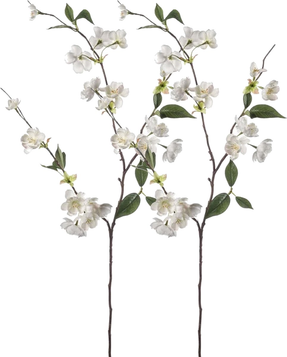 Emerald Kunstbloem Perzik bloesem - 2x - 80 cm - creme - Kunst zijdebloemen