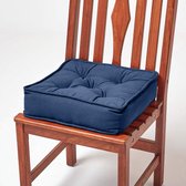 zitkussen 40 x 40 cm, blauw/donkerblauw, 10 cm hoog stoelkussen met banden, stoelkussen/matraskussen voor stoelen, bekleding van 100% katoen