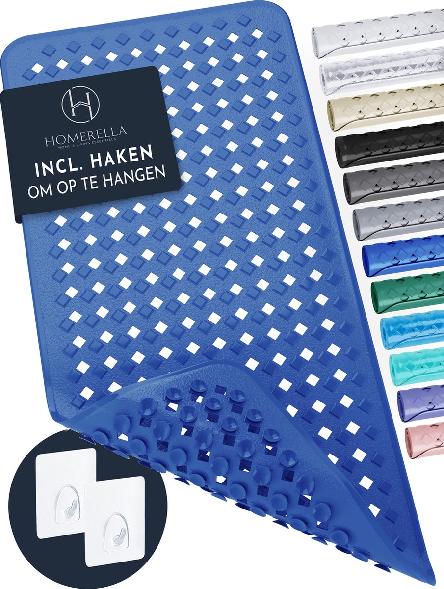 HOMERELLA Badmat antislip - 88x39cm - Inclusief ophanging - BPA-vrij douchemat - Badmatten schimmelbestendig & machine wasbaar