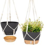 2-pack macrame hangende plantenhangers 10 "binnen buiten hangende bloempot met afvoergat voor tuinhuis (grijs)
