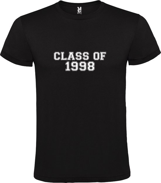 Zwart T-Shirt met “Class of 1998 “ Afbeelding Wit