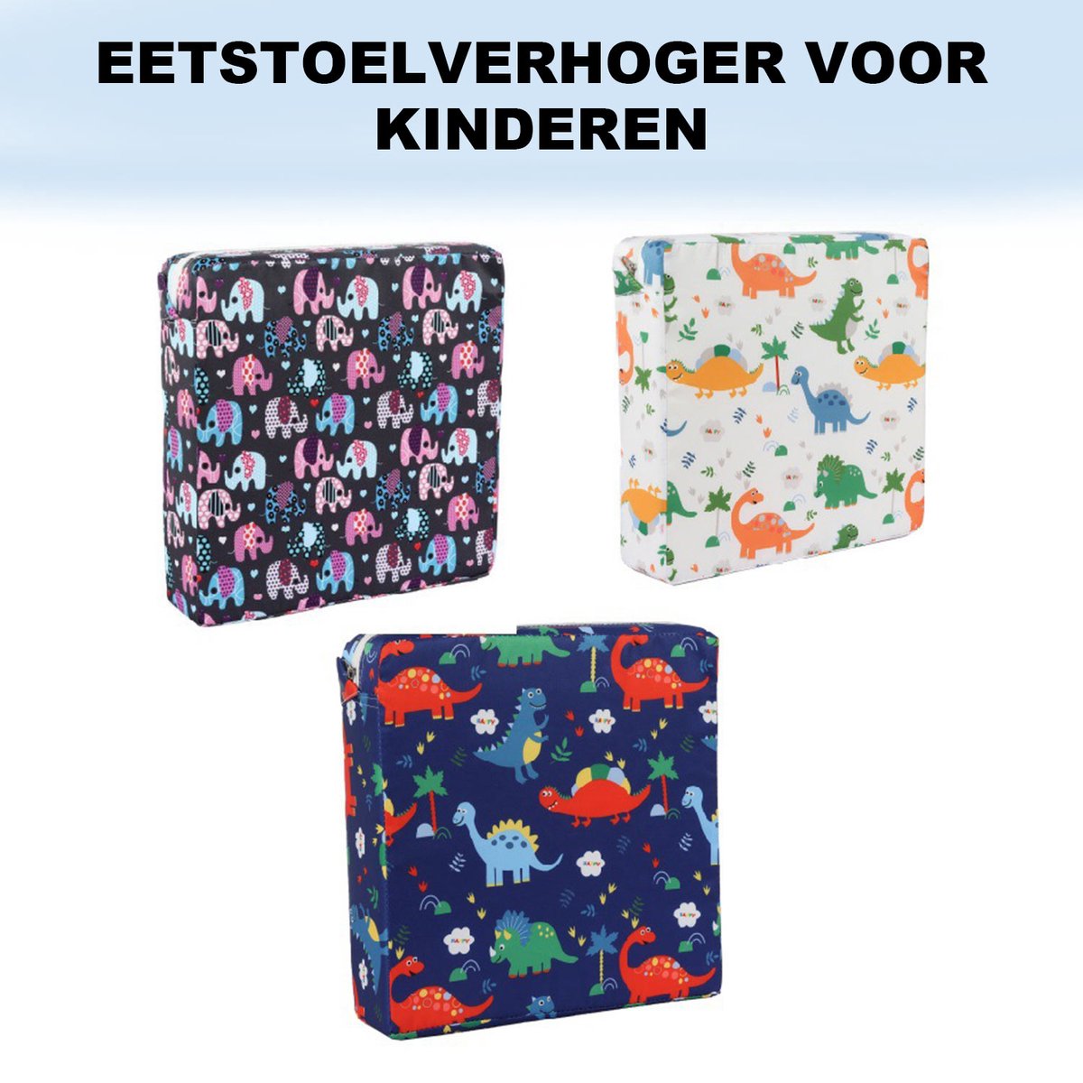 Stoelverhogingskussen, draagbaar reisverhogend kussen, peuterstoel voor eettafel, dubbele riemen, wasbare boosterstoel, eettafelkussen voor peuters (dinosaurus