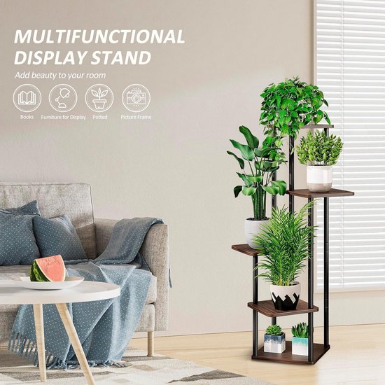 Bamworld Plantenstandaard 11 Potten – 182 Cm Hoog, Houten Gelaagd Rek Voor Binnen En Buiten, Woonkamer, Balkon, Terras