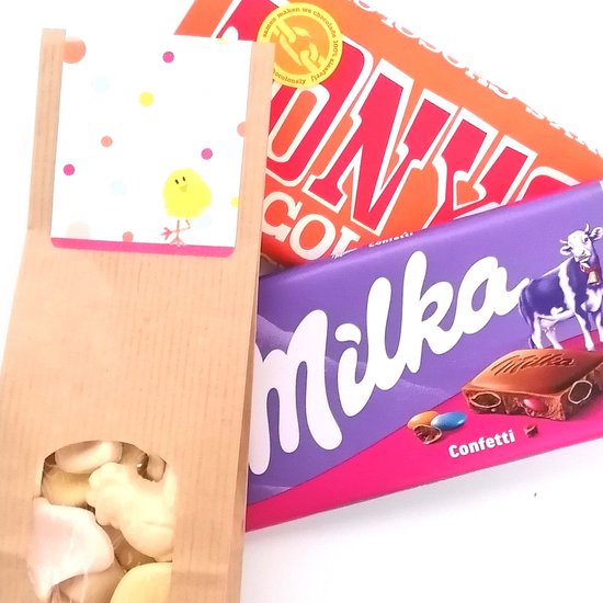 Paasgeschenk door de brievenbus - Happy Easter - Tony chocolonely - Paasschuimpjes - Milka chocolade - Lekker & Zoet