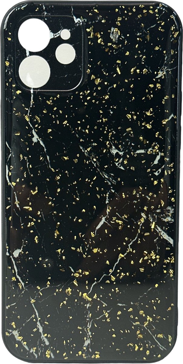 Silicone Hoesje Print - Backcover - Geschikt voor Apple iPhone 12 Pro Max - Marmer Zwart