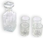 Whiskey Karaf Set met Glazen - Karaf van 900ml en 4 Glazen van 230ml - Glas - Cadeau voor Man - Drank & Baraccessoires - Whiskeyaccessoires