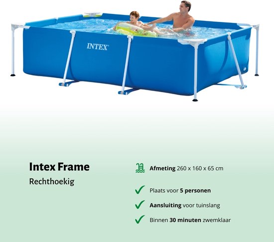 Piscine à cadre rectangulaire Intex - 260 x 160 x 65 cm - Blauw - Accessoires de vêtements pour bébé inclus