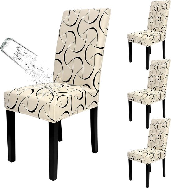 Set van 4 universele stretch stoelhoezen, moderne jacquard hoes, afneembare stoelhoes, eetkamerhoes, bi-elastische hoes (beige, set van 4)