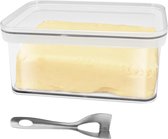 Grote botervloot met botermes, kunststof boterhouder met deksel, duurzame botertuppers, boterschaal, transparant, multifunctionele boterbox voor huishouden en keuken