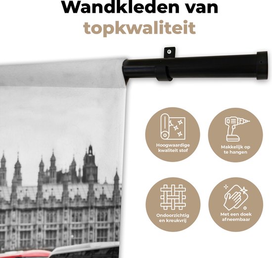 Wandkleed Rood zwart wit - Zwart-wit foto van een vrouw in een rode jurk Wandkleed katoen 120x80 cm - Wandtapijt met foto