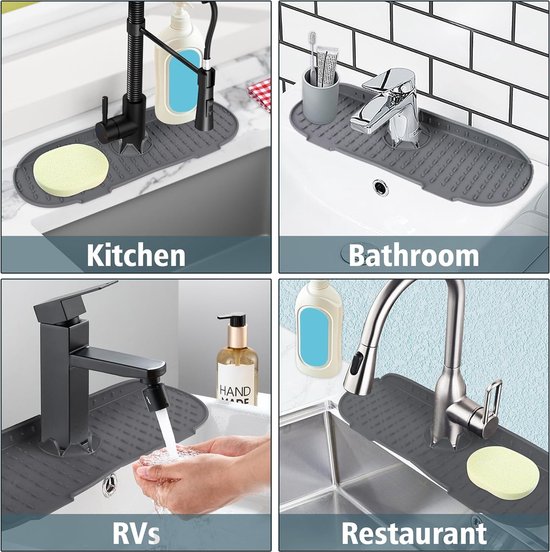 Siliconen kraanmat, waterkraan, spoelbak, spatbescherming, siliconenmat, waterkraan voor keuken en badkamer, werkblad beschermen - 