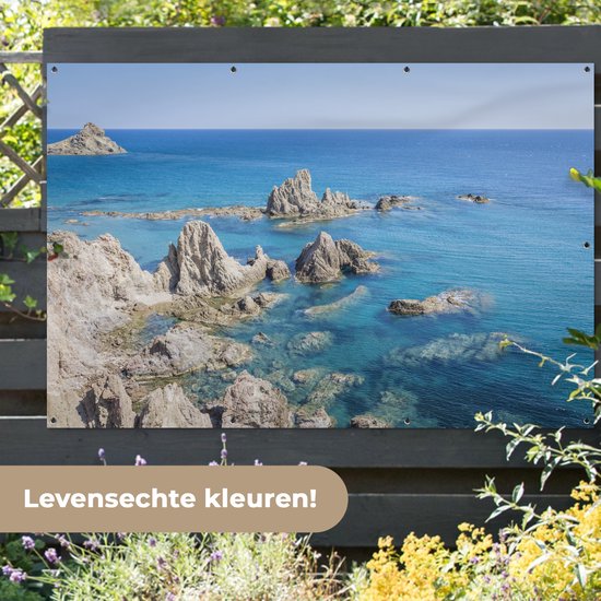 Affiche de jardin La côte rocheuse le long d'Arrecife près de Lanzarote 180x120 cm - Toile de jardin / Toile d'extérieur / Peintures d'extérieur (décoration de jardin) XXL / Groot format!