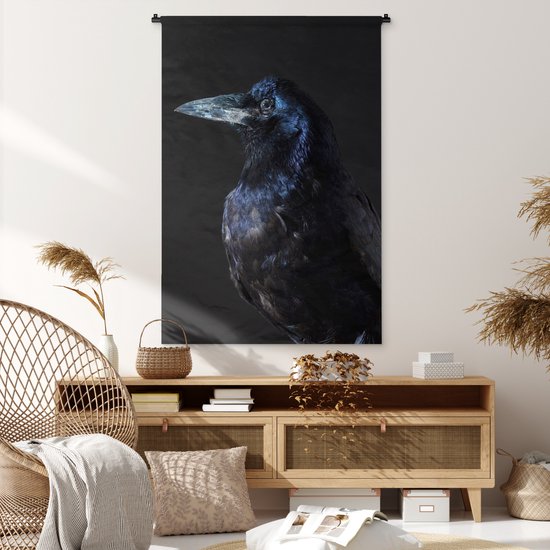 Wandkleed - Wanddoek - Vogel - Dieren - Zwart - 90x135 cm - Wandtapijt