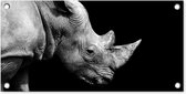 Poster de jardin Portrait photo rhinocéros sur fond noir en noir et blanc - 60x30 cm - Toile jardin - Poster extérieur