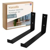 Marcellis - Industriële plankdrager XL - Voor plank 30cm - mat zwart - staal - incl. bevestigingsmateriaal + schroefbit - type 4
